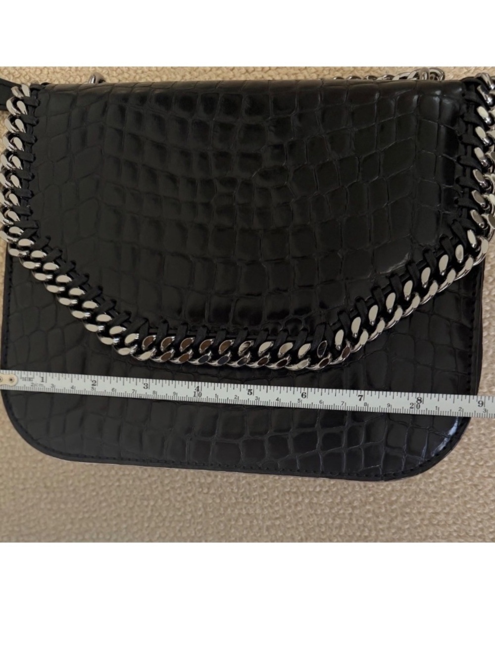 Stella McCartney Black Croc Embossed Faux Leather Medium Falabella Star Box Bag - Picture 11 of 14